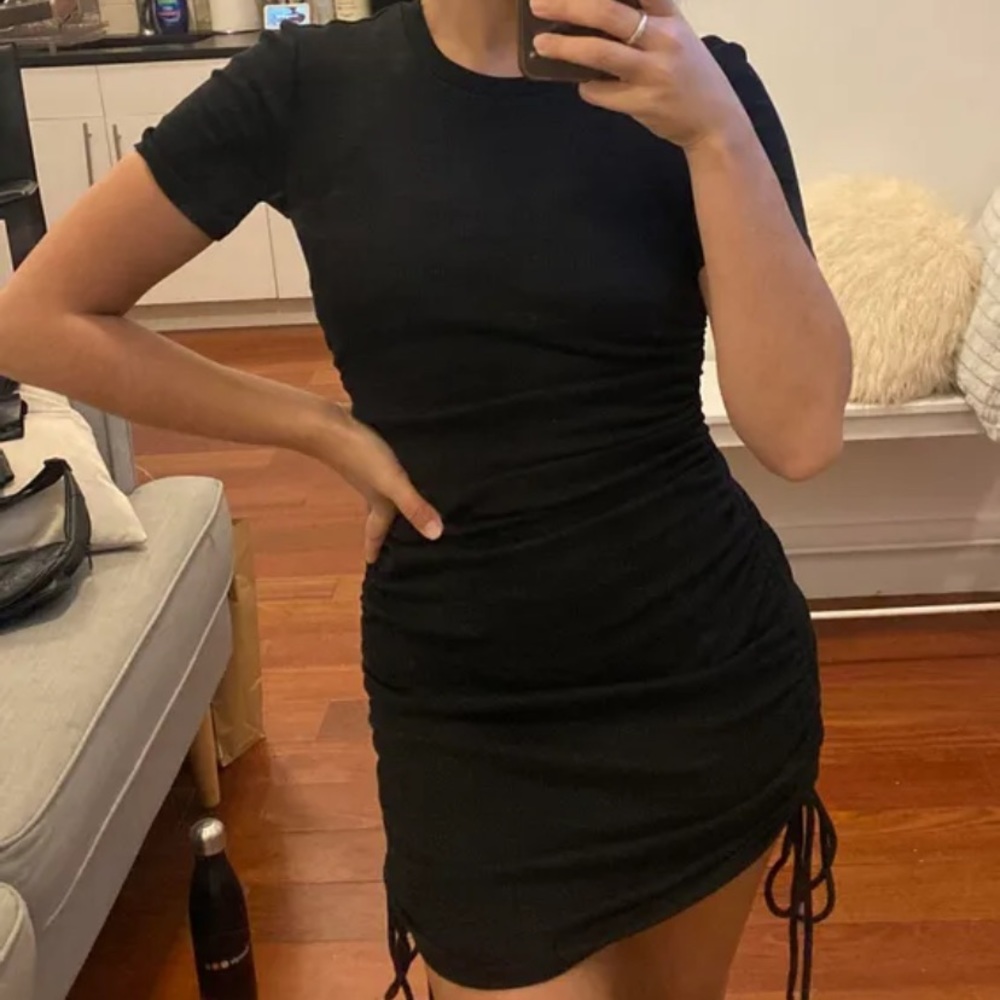 ZARA Ruched Ribbed Dress Black